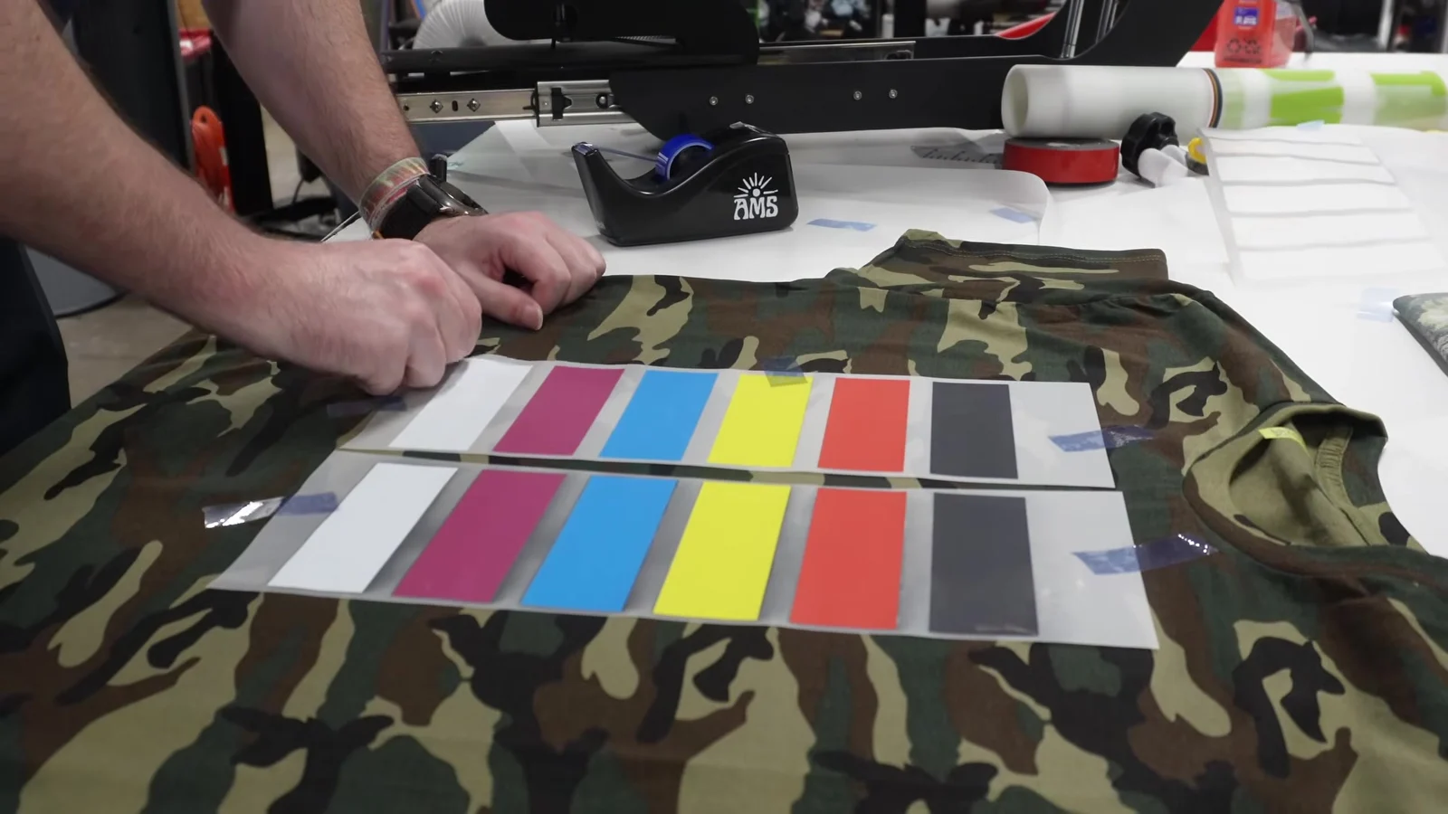 Camo shirt DTF result comparing black powder and white powder